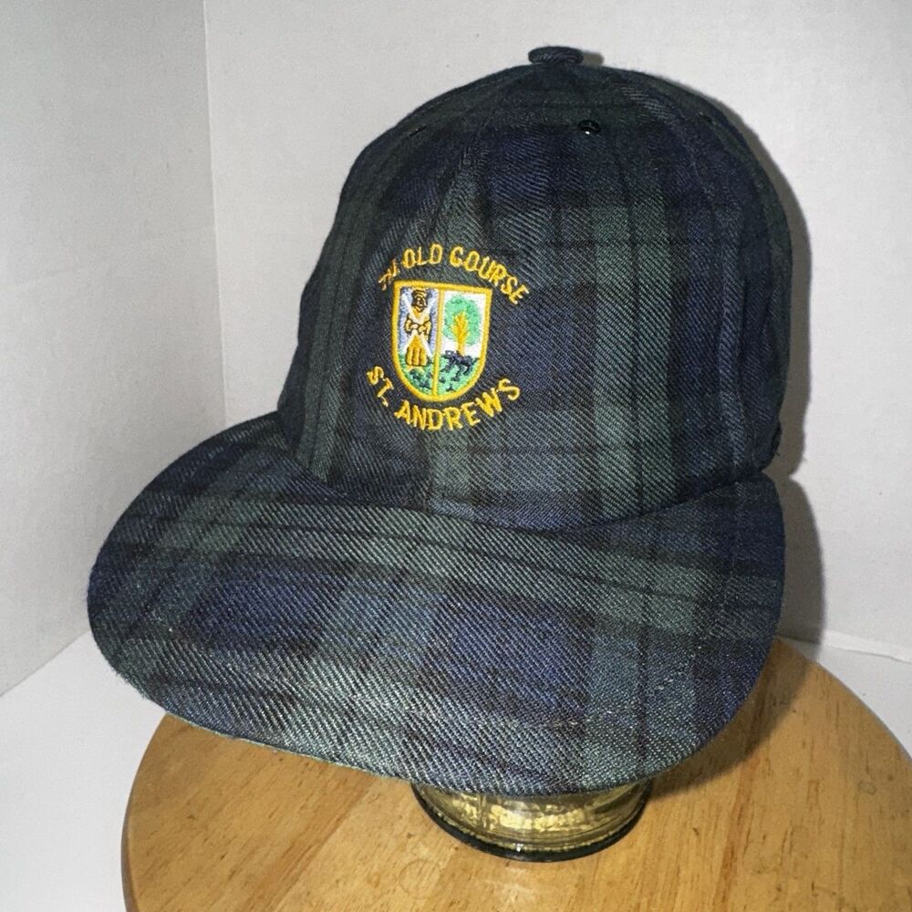 Vintage 80s St Andrews Old Course Golf Hat Plaid Snapback Made in England